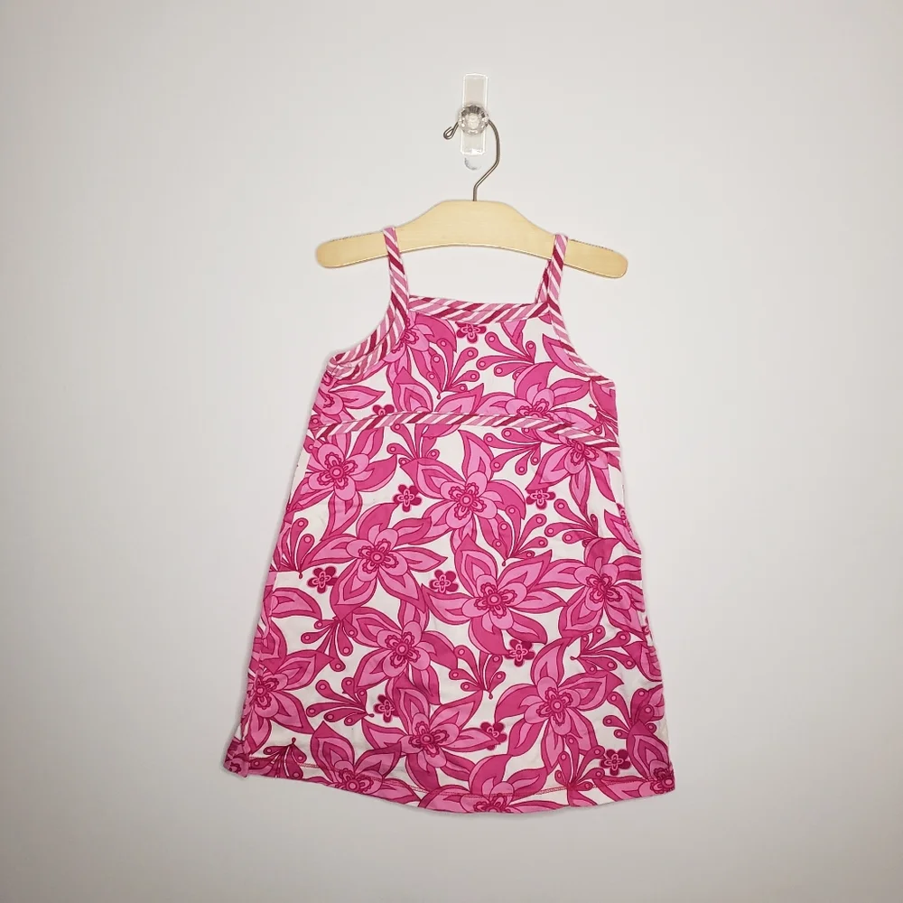 Hanna Andersson 100 / 4 Toddler Girl Pink Floral Patterned Retro Sun Dress